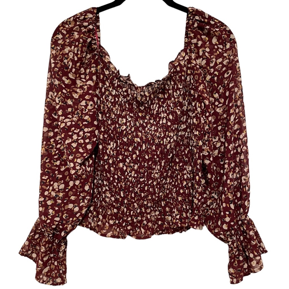 She + Sky Women’s Maroon Stretch Off The Shoulder Top Size Large